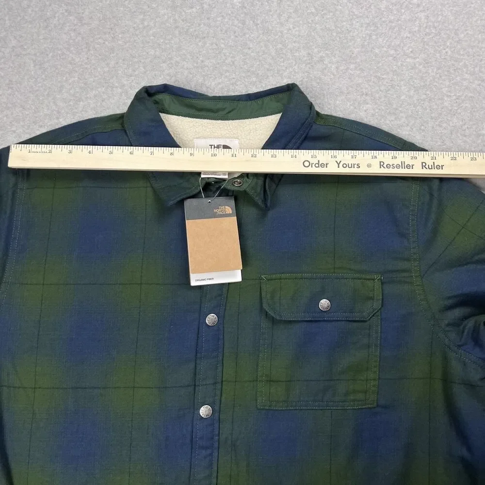 The North Face Mens 2XL Green Plaid Sherpa Lined Heavyweight Flannel Shirt
